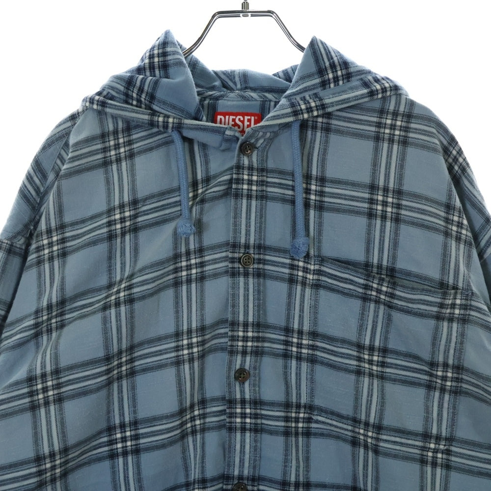 DIESEL(ディーゼル) S-DEWNY-HOOD フーディー チェック 長袖シャツ ライトブルー A12266