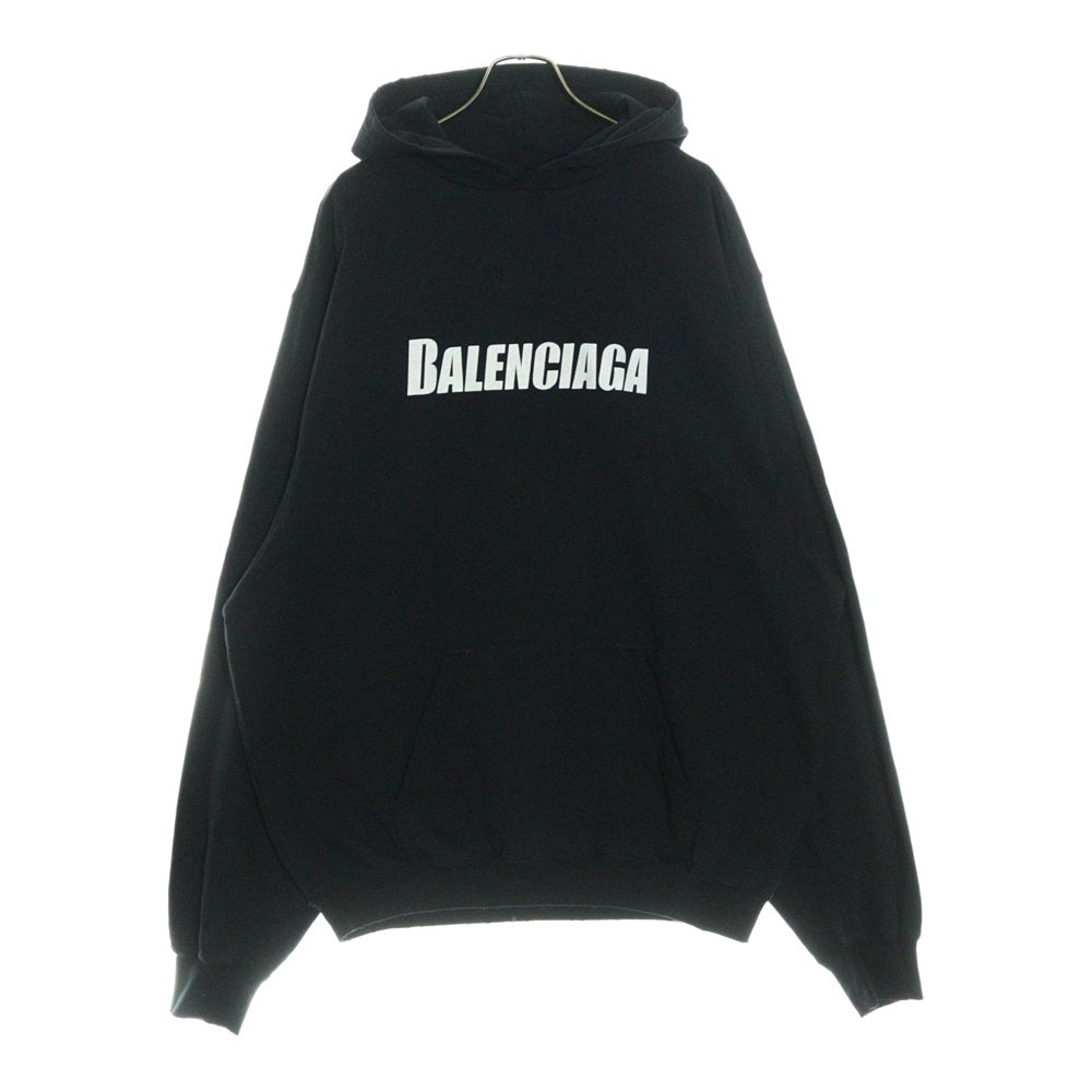BALENCIAGA(バレンシアガ) 22AW Destroyed Logo-Print Hoodie デストロイダメージ加工 ロゴプリント スウェット プルオーバーパーカー フーディー ブラック 729361 TNVL2