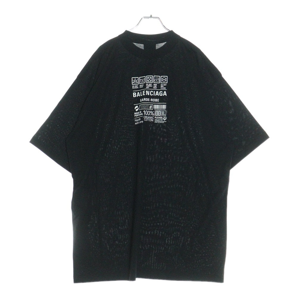 BALENCIAGA(バレンシアガ) ケアラベル バックプリント 半袖Tシャツ ブラック 724514 TNVL9