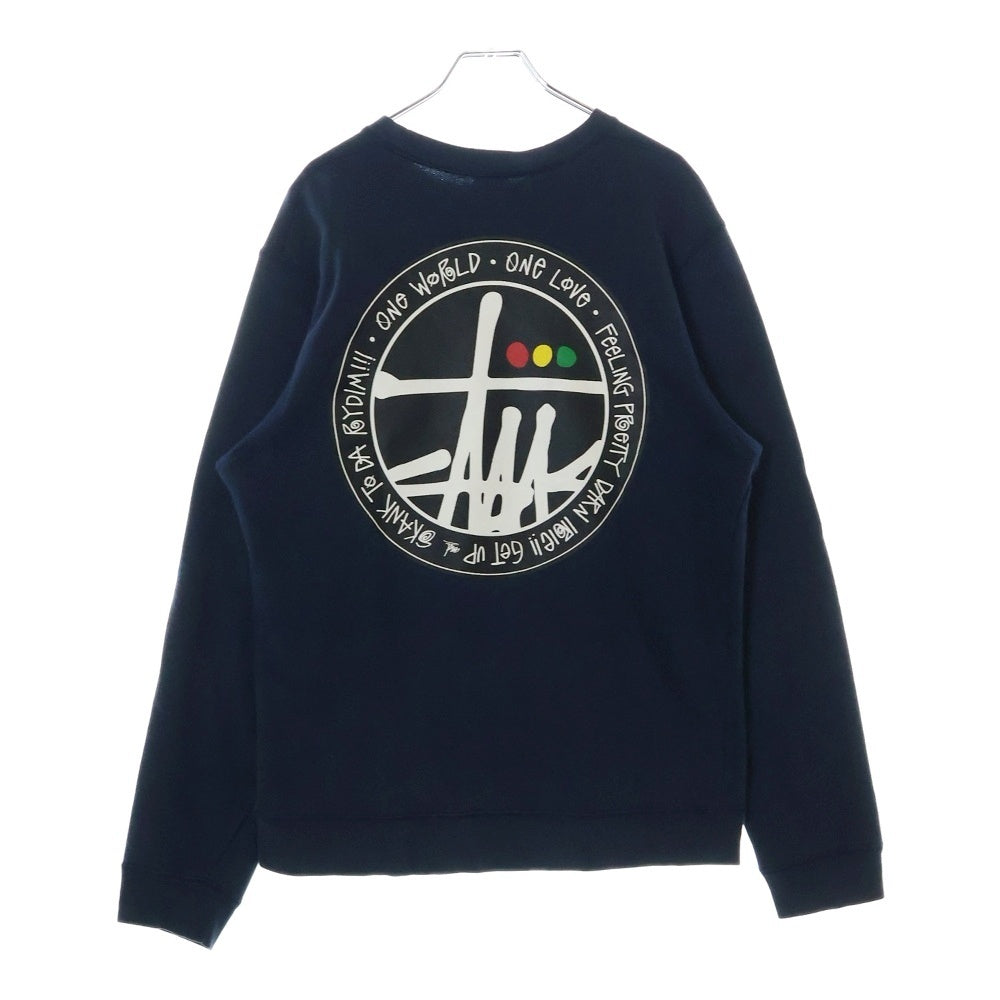 STUSSY(ステューシー) 00S ONE WORLD ONE LOVE ロゴプリント クルーネック スウェット トレーナー ネイビー