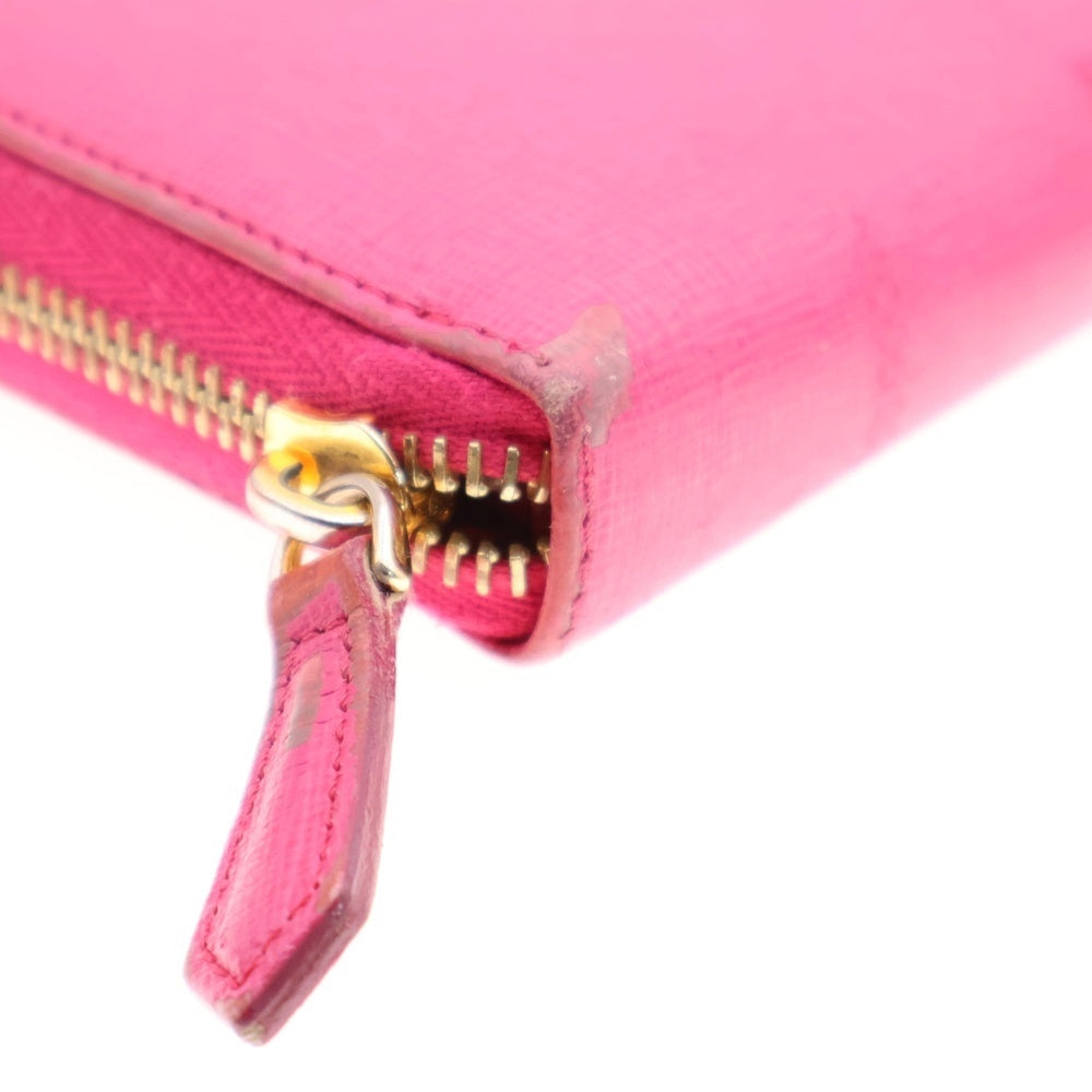 FENDI(フェンディ) ロゴプレート ラウンドファスナー レザー ロングウォレット 長財布 ピンク レディース