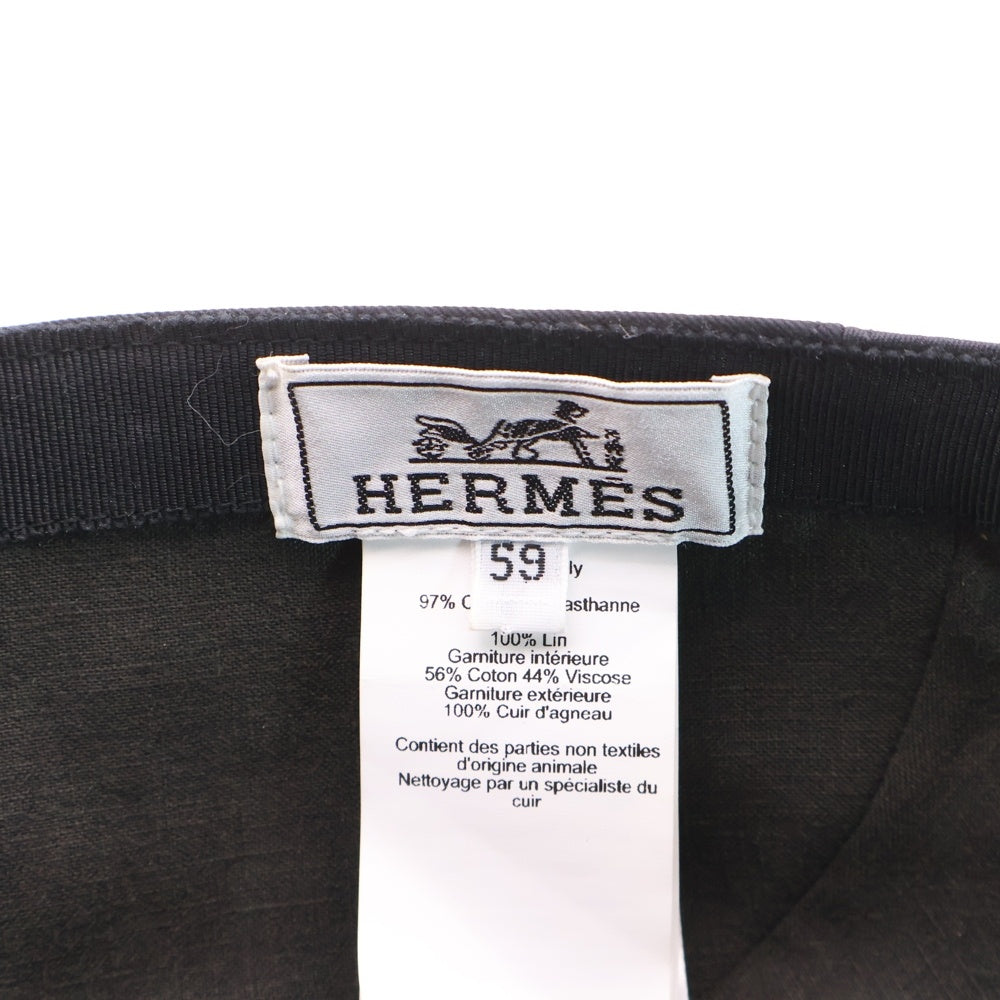 HERMES(エルメス) ネヴァダ パズル エキストル レザー ホース 馬 キャップ 帽子 ブラック