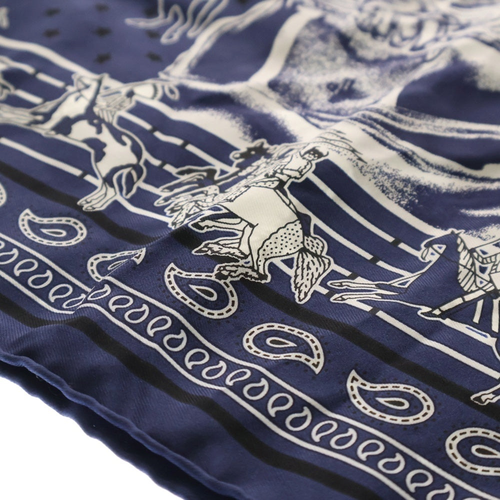 HERMES(エルメス) カレ55 Pain La Shar Pawnee Carres パウニー族の首長 総柄シルクスカーフ バンダナ ネイビー
