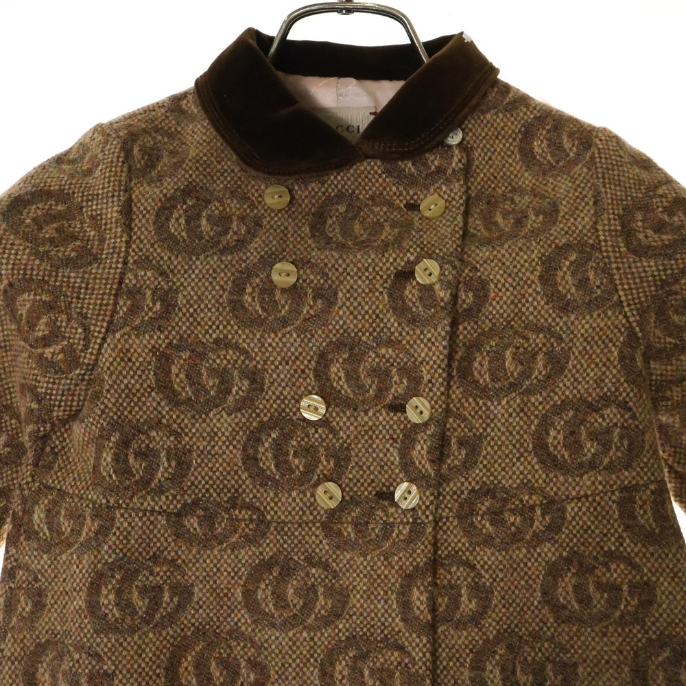 GUCCI(グッチ) ×ANGELA LYNNE GG 総柄 ジャガード ウール ジャケット コート ベージュ キッズ レディース 694945