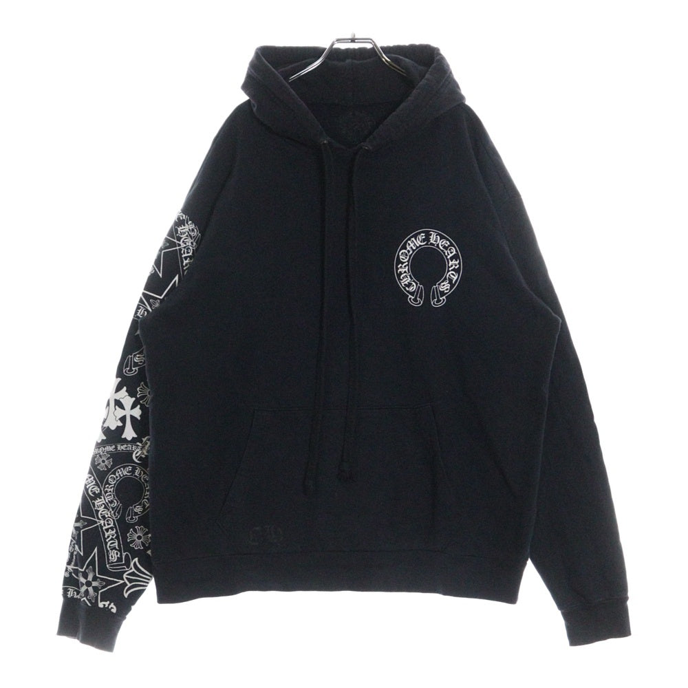 CHROME HEARTS(クロムハーツ) STENCIL HOODIE スリーブマルチロゴ ステンシル ホースシュープリント スウェット プルオーバーパーカー ブラック