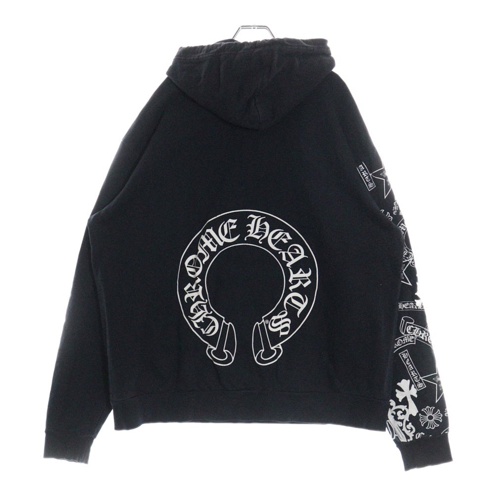 CHROME HEARTS(クロムハーツ) STENCIL HOODIE スリーブマルチロゴ ステンシル ホースシュープリント スウェット プルオーバーパーカー ブラック