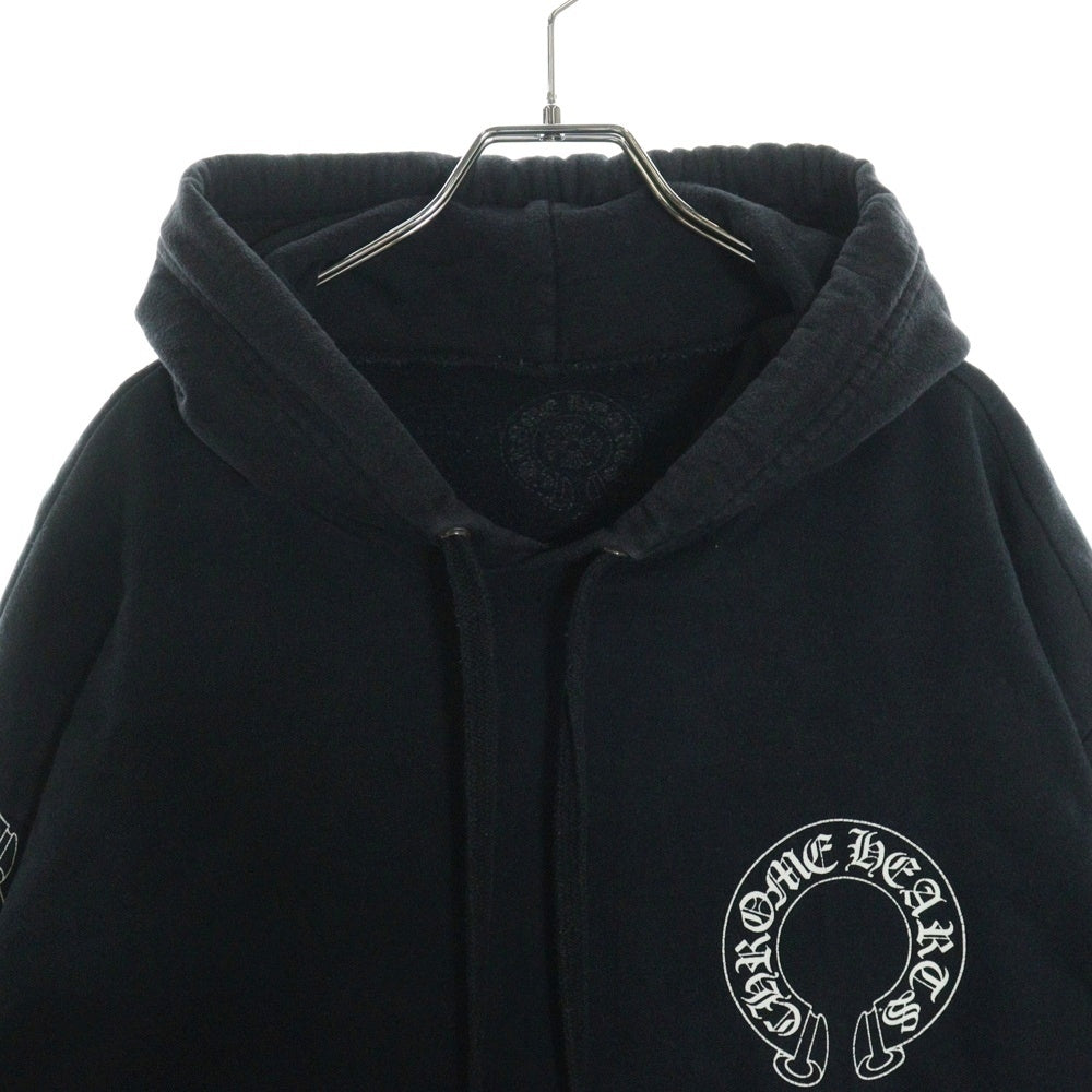 CHROME HEARTS(クロムハーツ) STENCIL HOODIE スリーブマルチロゴ ステンシル ホースシュープリント スウェット プルオーバーパーカー ブラック