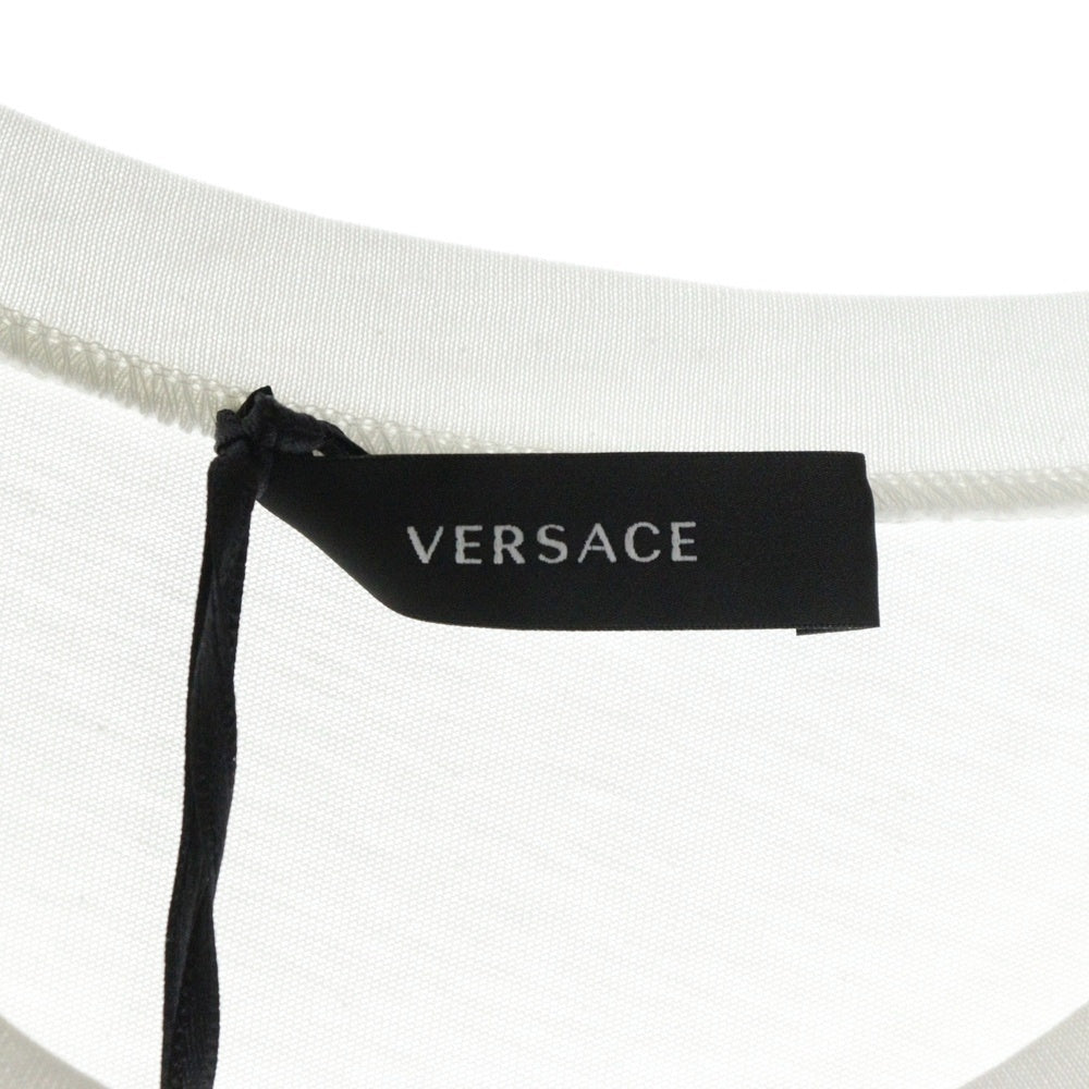 VERSACE(ヴェルサーチ) ラインストーンロゴ クルーネック半袖Tシャツカットソー ホワイト 1014555 レディース