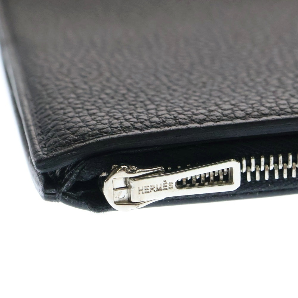 HERMES(エルメス) EAジップ ファスナーポケット付き A5サイズ トゴ レザー 手帳カバー ノートカバー シルバー金具 U刻印 ブラック