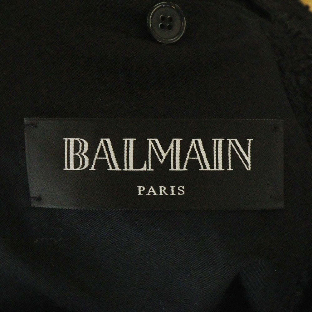 BALMAIN(バルマン) Logo Patch Tweed Blazer ロゴワッペン ツイード 袖チェーン装飾 ブレザー ジャケット ブラック S8H7010T338B