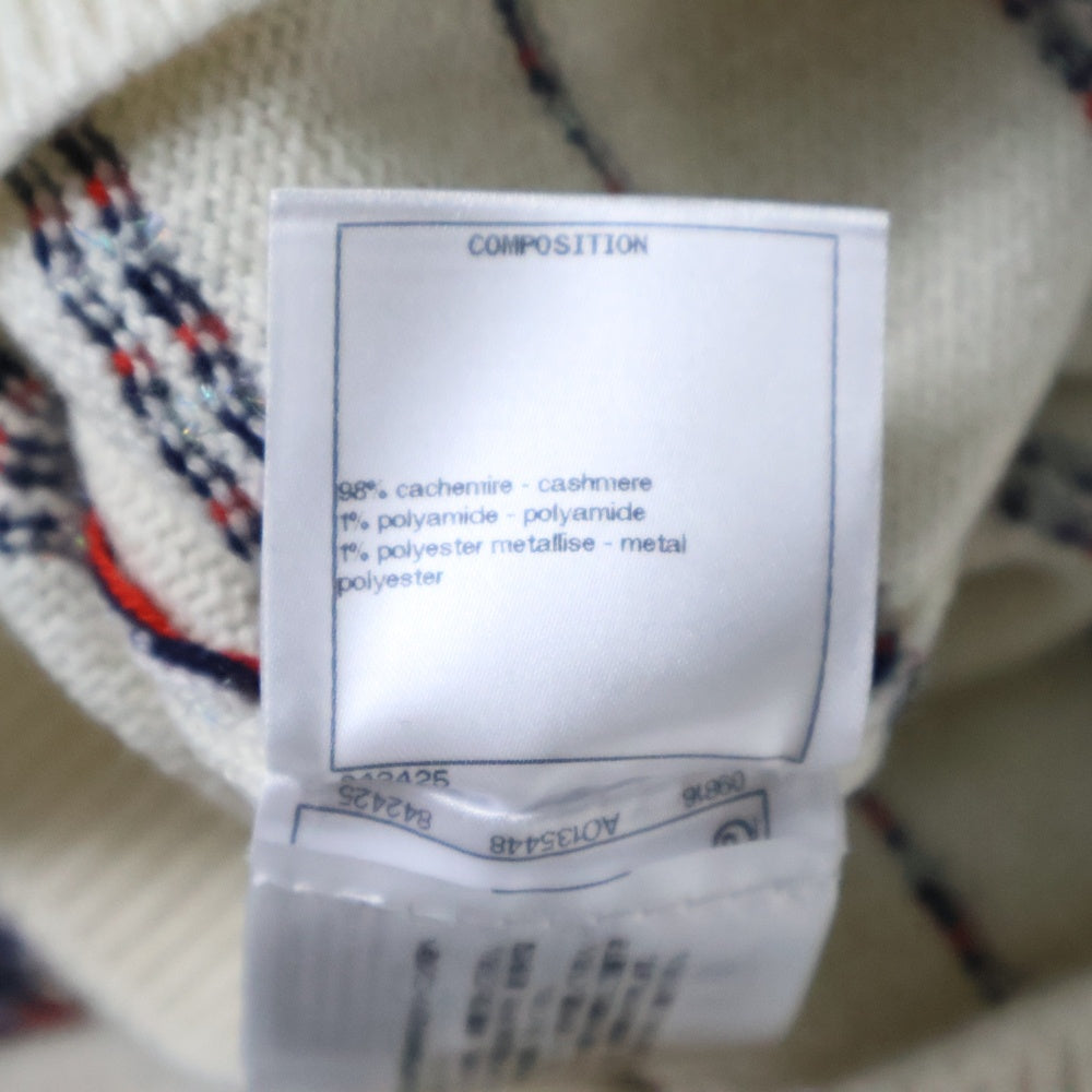 CHANEL(シャネル) 20SS マルチツイードストライプ プルオーバーニットセーター ビジューボタン ホワイト レディース P64264K60201