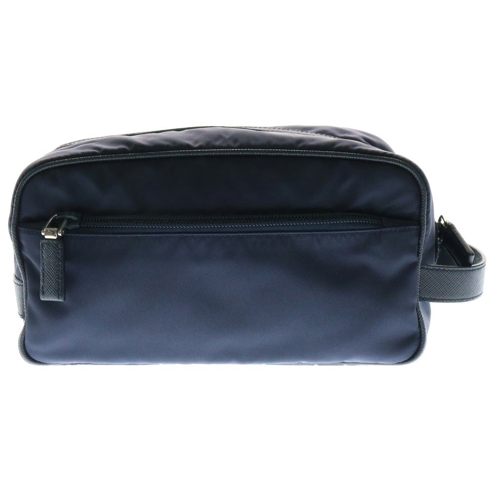 PRADA(プラダ) ReNylon+SAFFIANO サフィアーノレザー トライアングルロゴ リナイロンハンドバッグ セカンド ネイビー 2NA819
