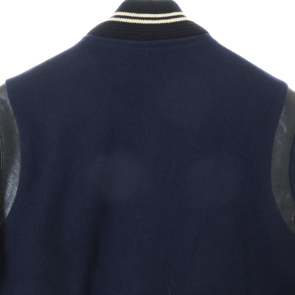 SAINT LAURENT PARIS(サンローランパリ) エディ期 TEDDY JACKET テディジャケット レザートリム ウール スタジアムジャンパー ネイビー 354718 YYL80
