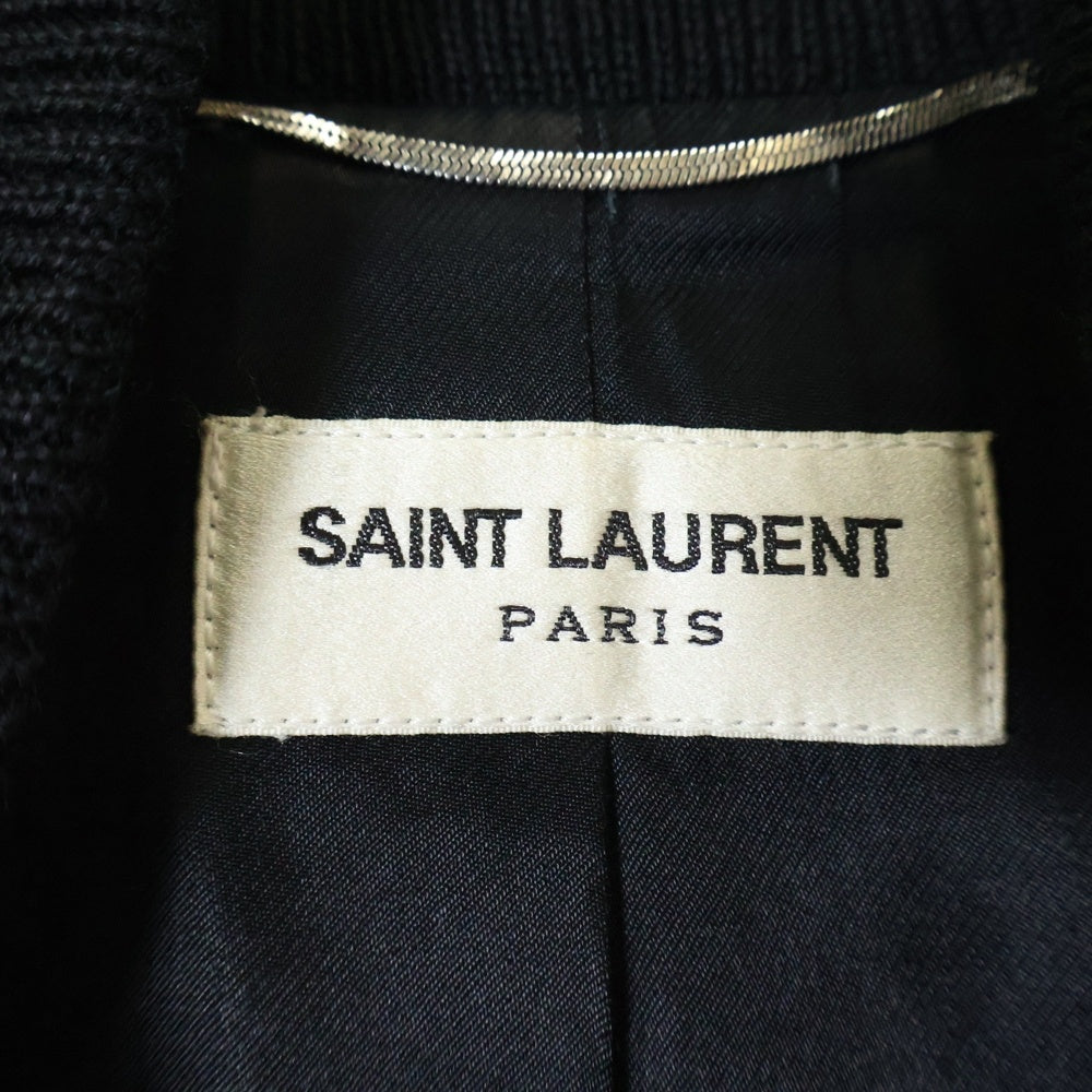 SAINT LAURENT PARIS(サンローランパリ) エディ期 TEDDY JACKET テディジャケット レザートリム ウール スタジアムジャンパー ネイビー 354718 YYL80