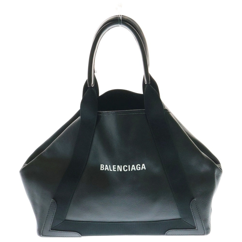 BALENCIAGA(バレンシアガ) ネイビーカバス M ポーチ付き ロゴプリント レザー ハンド トートバッグブラック 581292