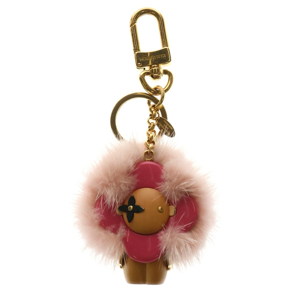 LOUIS VUITTON(ルイヴィトン) ポルトクレ ヴィヴィエンヌ ファー ウッド レジン キーホルダー バッグチャーム ゴールド/ピンク M63095 DI0158 レディース