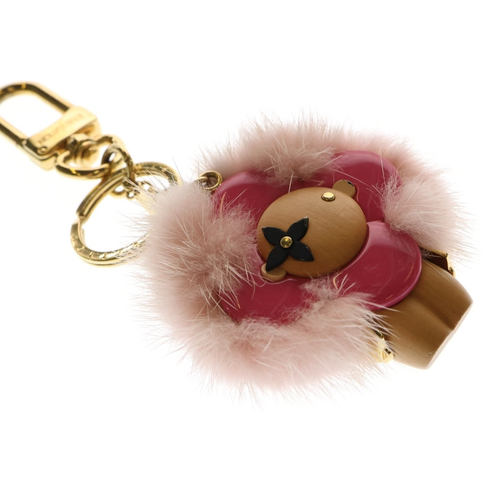 LOUIS VUITTON(ルイヴィトン) ポルトクレ ヴィヴィエンヌ ファー ウッド レジン キーホルダー バッグチャーム ゴールド/ピンク M63095 DI0158 レディース