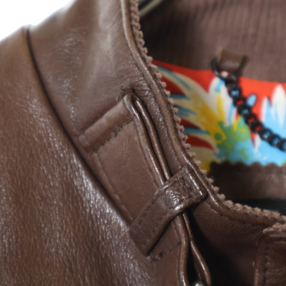 SCHOTT(ショット) C.R.J HAWAIIAN LINING ムートン ハワイアン ライニング シングル ライダースジャケット ブラウン 3191050