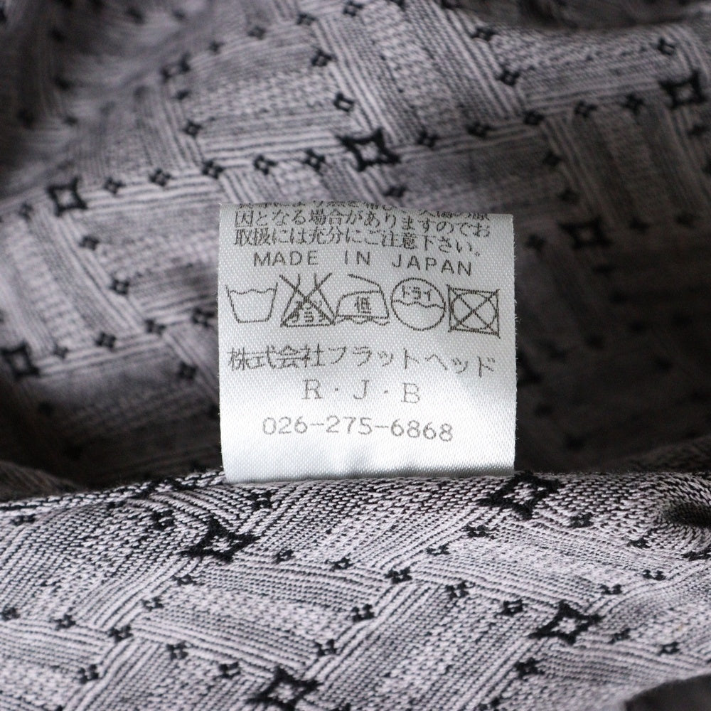 RJB(アールジェイビー) 両面ロゴ刺繍 コットン リネン オープンカラー 半袖シャツ ブラック