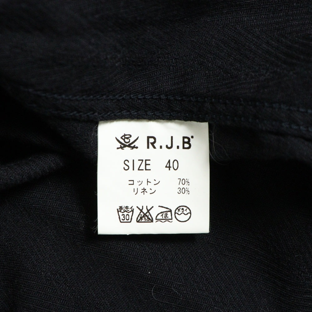 RJB(アールジェイビー) 総柄 フロントポケット ロゴ刺繍 コットン 半袖シャツ ブラック