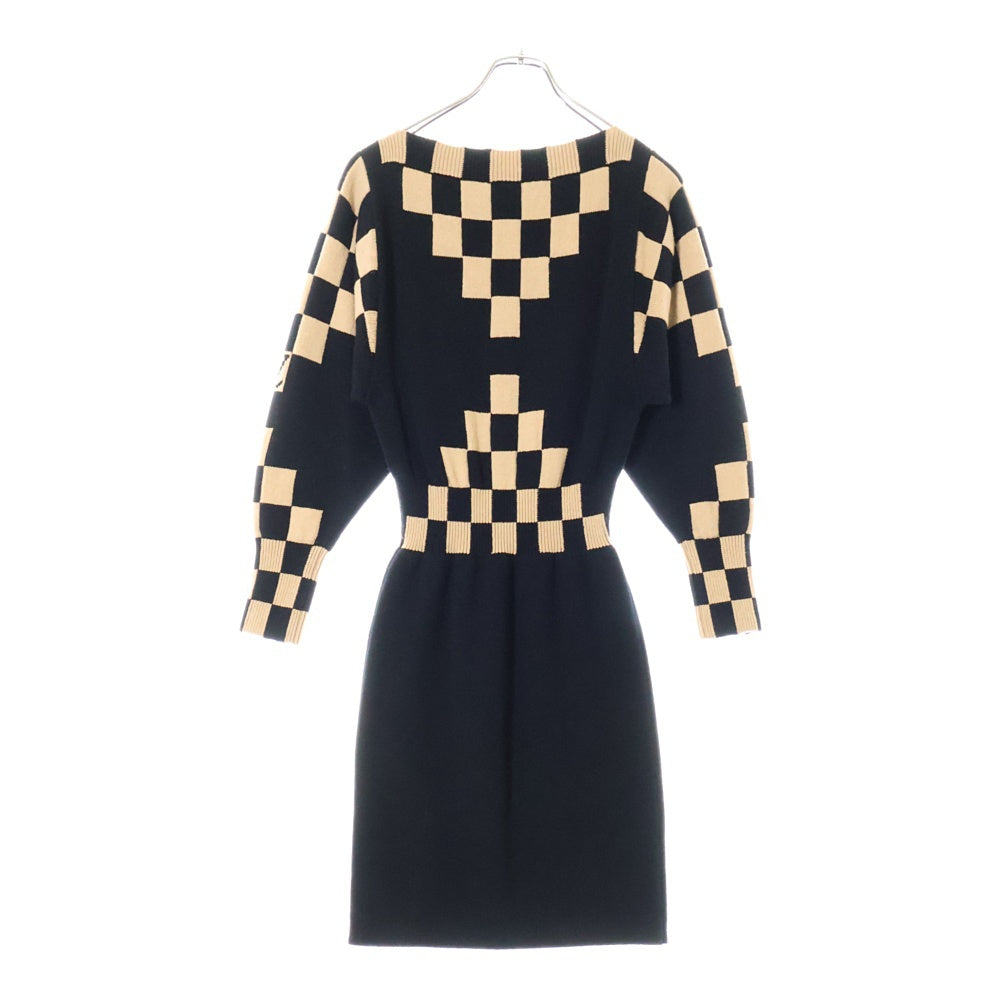 LOUIS VUITTON(ルイヴィトン) 19AW カシミヤ混 ニットチェッカー柄ワンピース ブラック/ブラウン RW192B RZB FHKD91 レディース