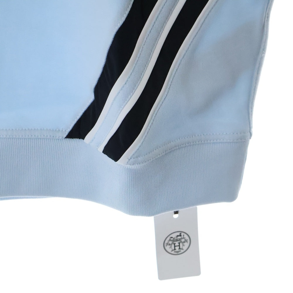 HERMES(エルメス) ランH ラインデザイン クルーネック スウェット半袖Tシャツ ライトブルー