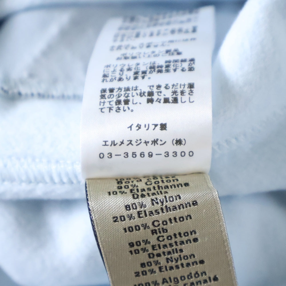 HERMES(エルメス) ランH ラインデザイン クルーネック スウェット半袖Tシャツ ライトブルー