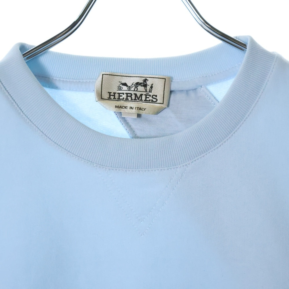 HERMES(エルメス) ランH ラインデザイン クルーネック スウェット半袖Tシャツ ライトブルー