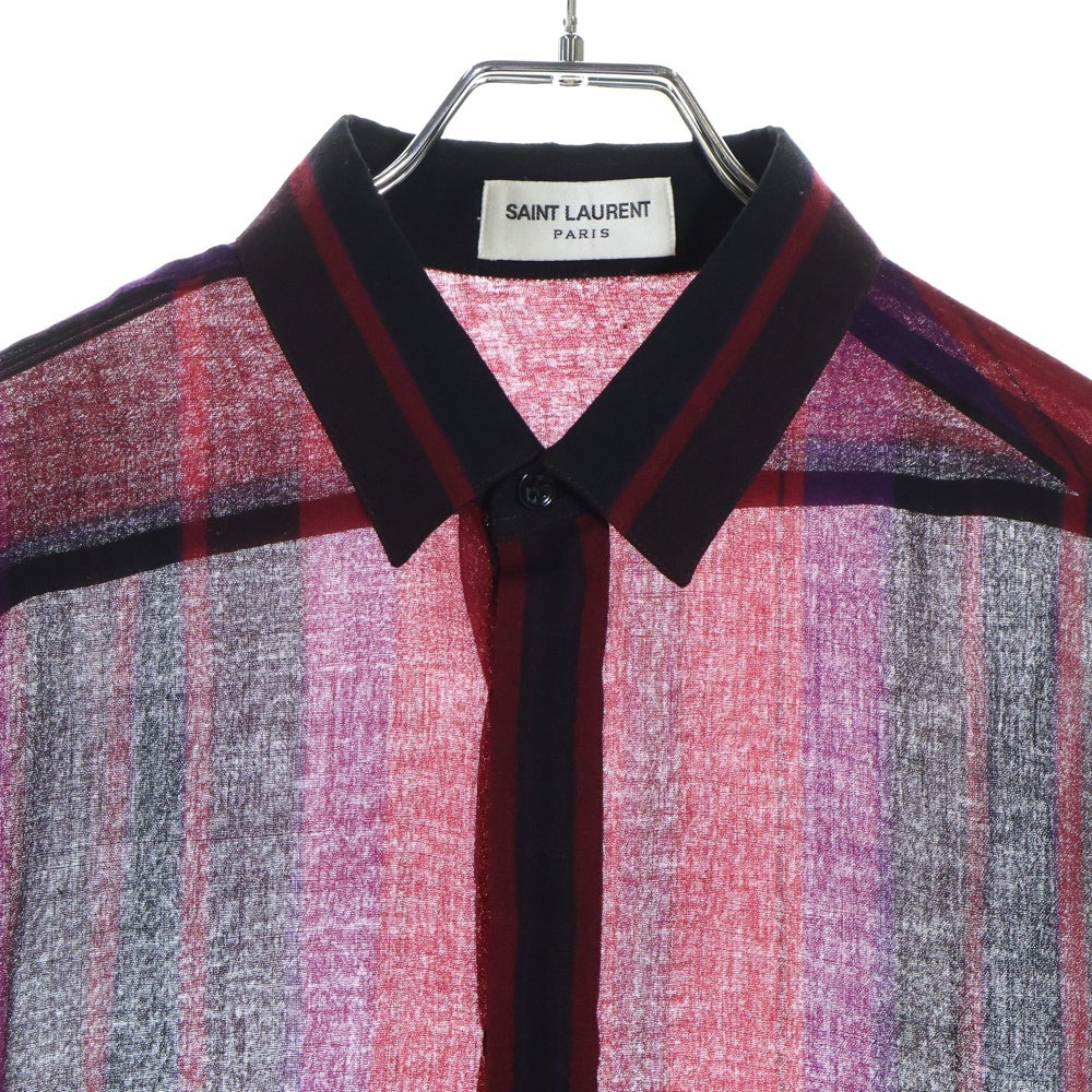 SAINT LAURENT PARIS(サンローランパリ) 19AW フライフロント ウールシアーストライプシャツ レッド 564172 Y631U