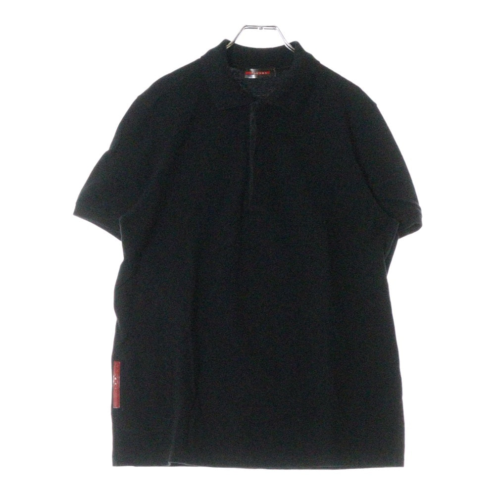 PRADA SPORT(プラダ スポーツ) 前立てナイロン切り替え ラバーロゴ 半袖ポロシャツ ブラック ETB2098