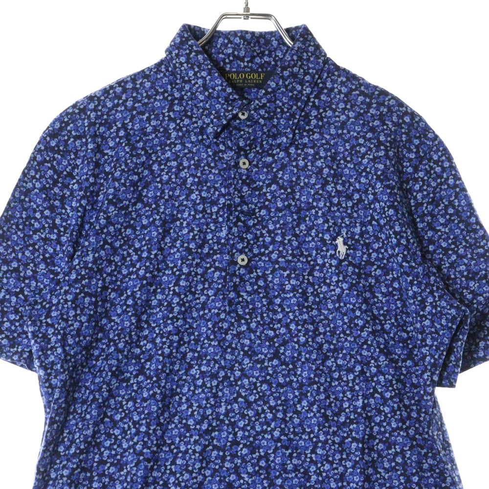 Polo GOLF Ralph Lauren(ポロゴルフラルフローレン) フロントロゴ刺繍 花柄 ハーフボタン プルオーバー 半袖シャツ ブルー