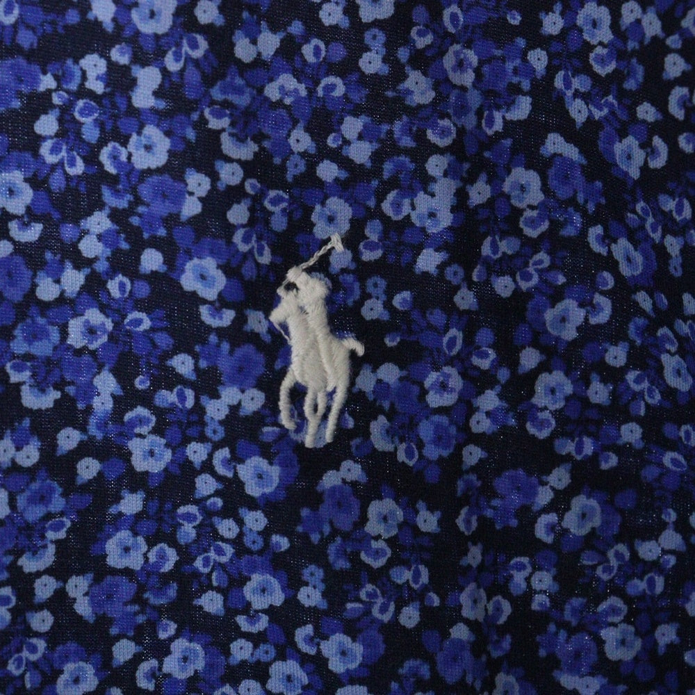 Polo GOLF Ralph Lauren(ポロゴルフラルフローレン) フロントロゴ刺繍 花柄 ハーフボタン プルオーバー 半袖シャツ ブルー