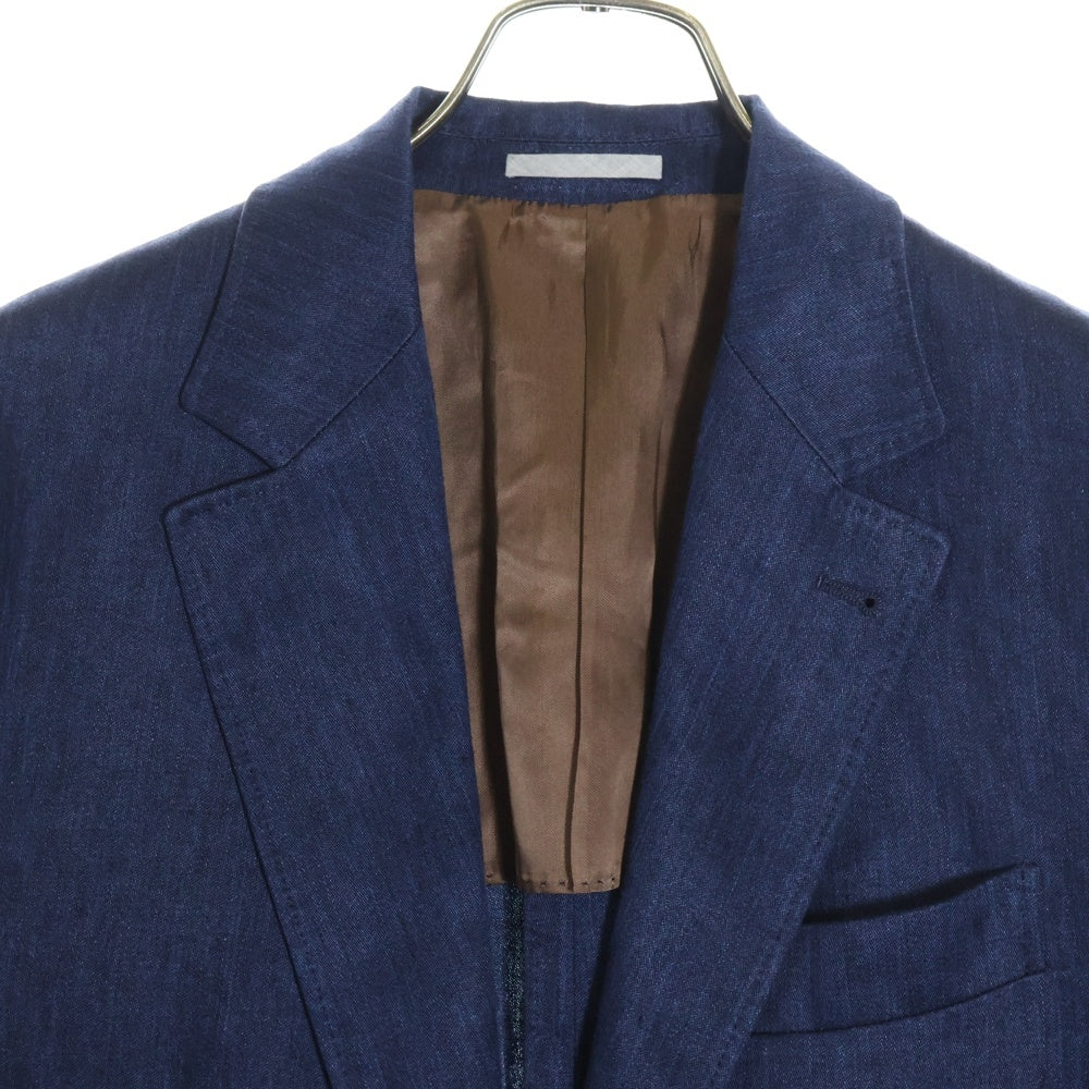 BRUNELLO CUCINELLI(ブルネロクチネリ) ノッチドラペル リネン シングルテーラードジャケット ネイビー