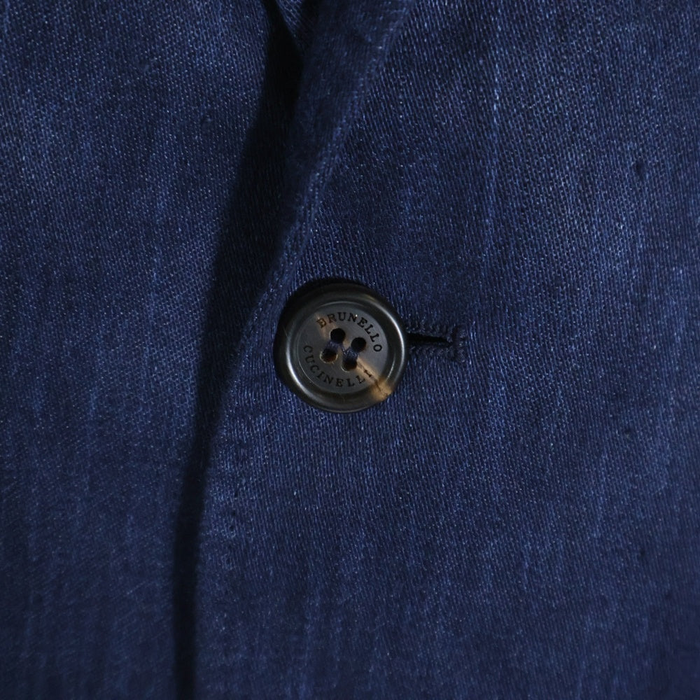 BRUNELLO CUCINELLI(ブルネロクチネリ) ノッチドラペル リネン シングルテーラードジャケット ネイビー