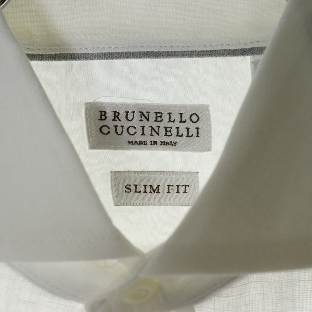 BRUNELLO CUCINELLI(ブルネロクチネリ) カッタウェイカラー リネン 半袖ドレスシャツ ホワイト