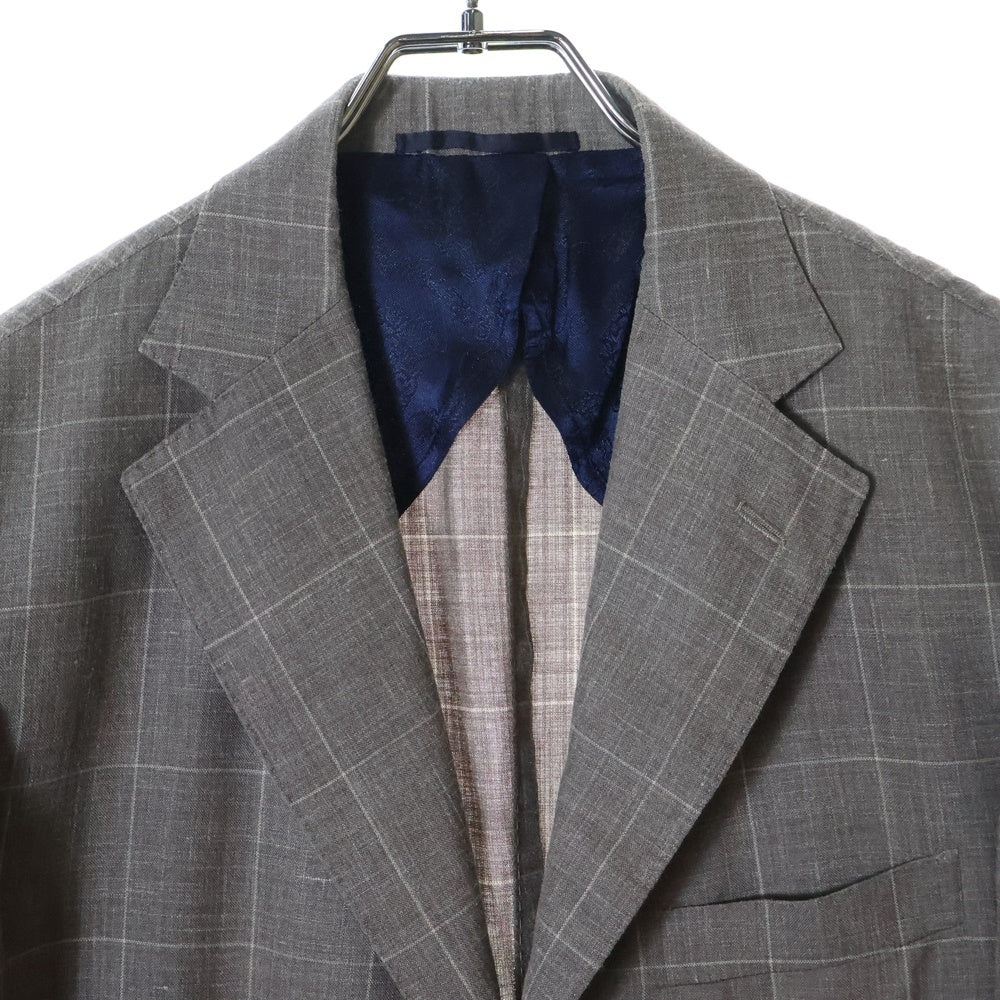 BARBA NAPOLI(バルバ ナポリ) ブロックチェック 総柄ライニング 3B シングルテーラードジャケット グレー GM8_6080001