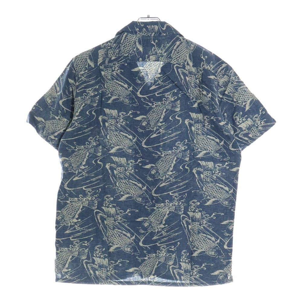 POLO RALPH LAUREN(ポロラルフローレン) 90S 鯉柄 コットン リネン オープンカラー 開襟 半袖シャツ ネイビー 19697
