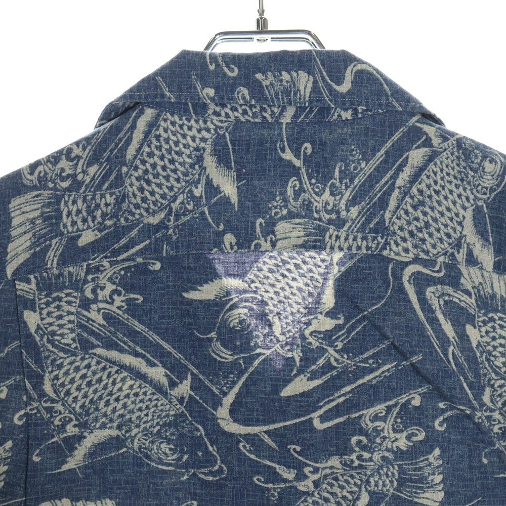 POLO RALPH LAUREN(ポロラルフローレン) 90S 鯉柄 コットン リネン オープンカラー 開襟 半袖シャツ ネイビー 19697