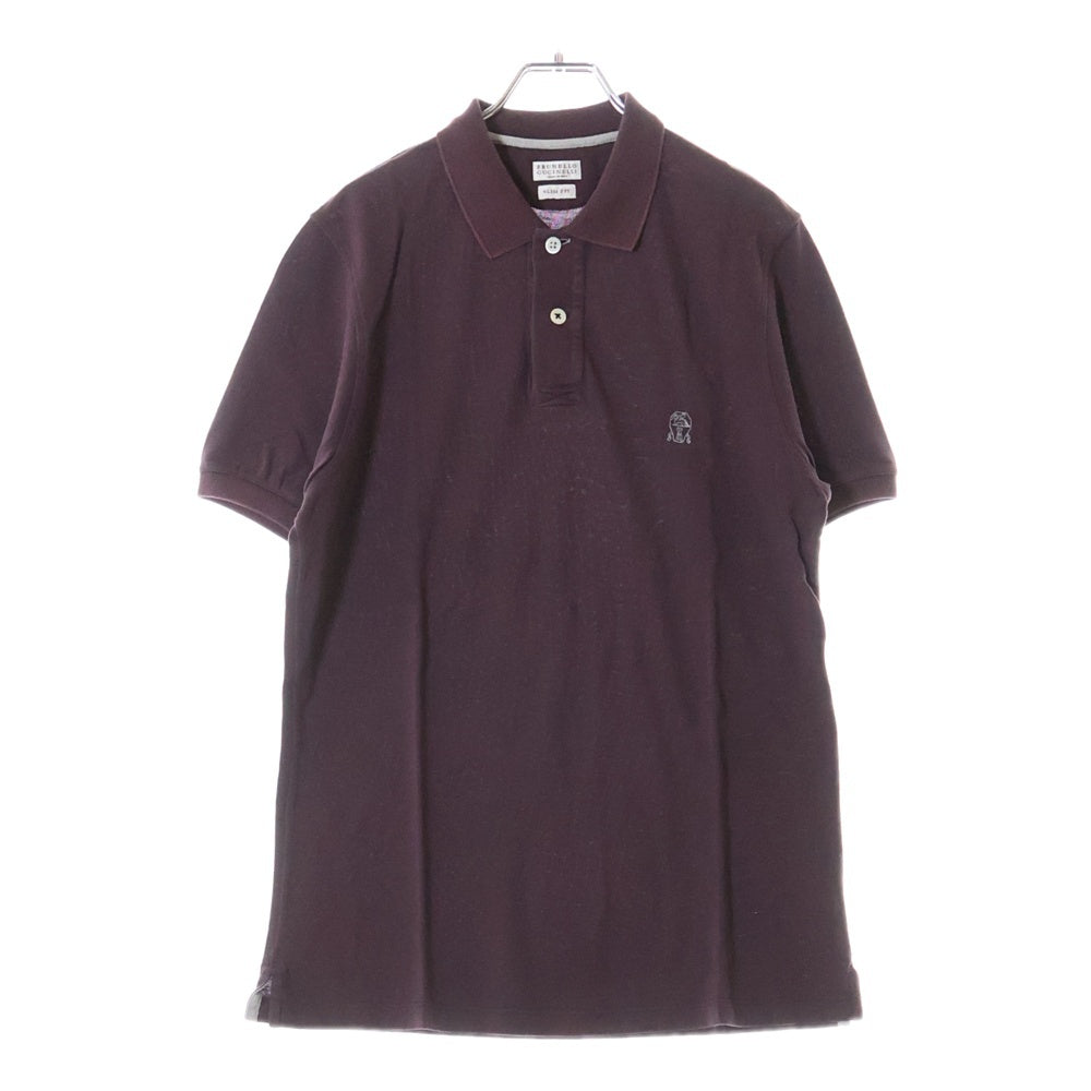 BRUNELLO CUCINELLI(ブルネロクチネリ) フロントエンブレムロゴ スリムフィット 半袖ポロシャツ パープル DK92819