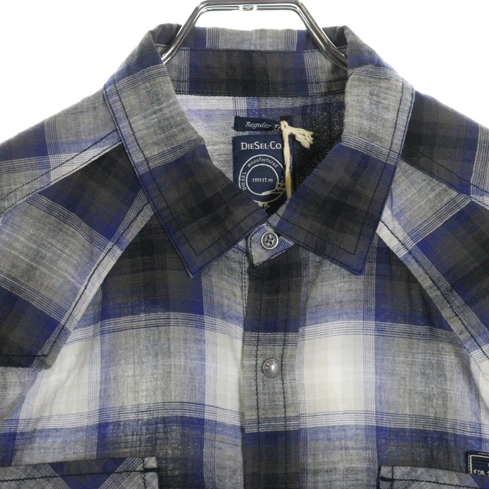 DIESEL(ディーゼル) オンブレチェック フロントポケット 長袖 ウエスタンシャツ ブルー