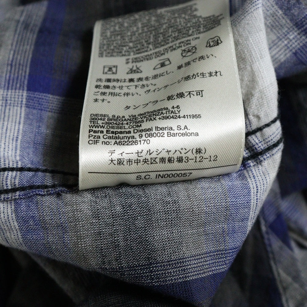 DIESEL(ディーゼル) オンブレチェック フロントポケット 長袖 ウエスタンシャツ ブルー