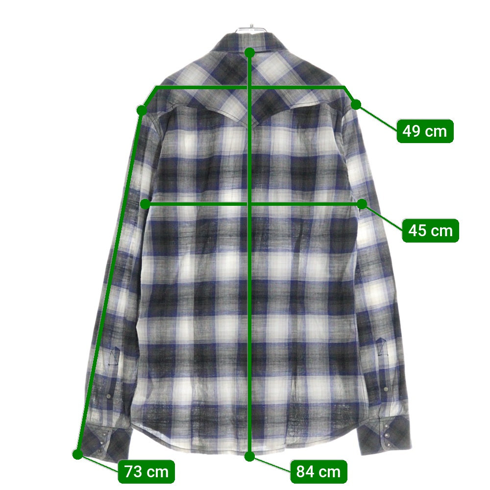 DIESEL(ディーゼル) オンブレチェック フロントポケット 長袖 ウエスタンシャツ ブルー
