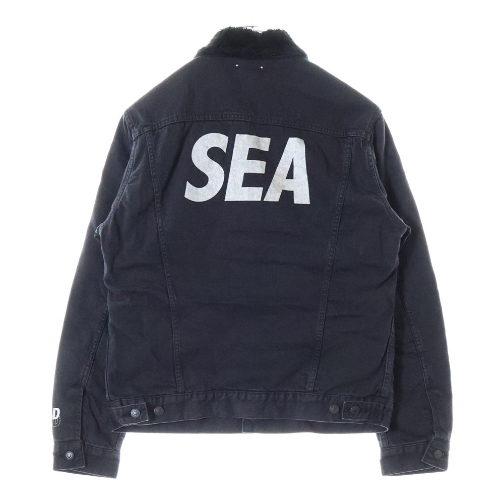 WIND AND SEA(ウィンダンシー) ×MINEDENIM Denim Boa GJKT マインデニム バックロゴプリント デニムボアジャケット ブラック 20MND-WAS001