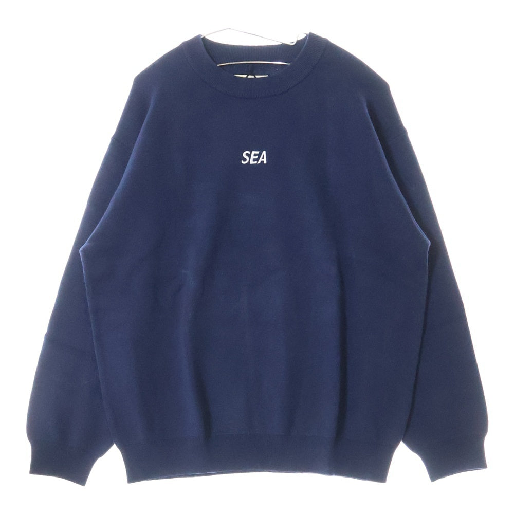 WIND AND SEA(ウィンダンシー) COTTON CASHMERE KNIT ロゴエンブロイダリー カシミヤ混 コットンニットセーター ネイビー WDS-O-ESSC-24-Q2-KN-01