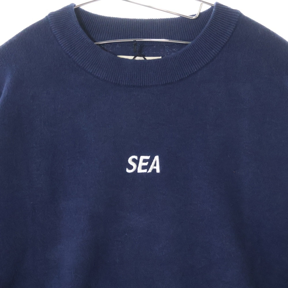 WIND AND SEA(ウィンダンシー) COTTON CASHMERE KNIT ロゴエンブロイダリー カシミヤ混 コットンニットセーター ネイビー WDS-O-ESSC-24-Q2-KN-01