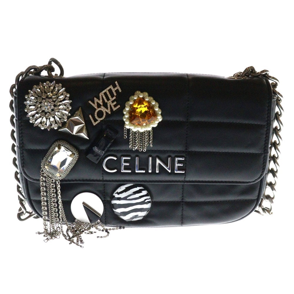 CELINE(セリーヌ) マトラッセ モノクローム ビジューデザイン チェーンショルダーバック ブラック