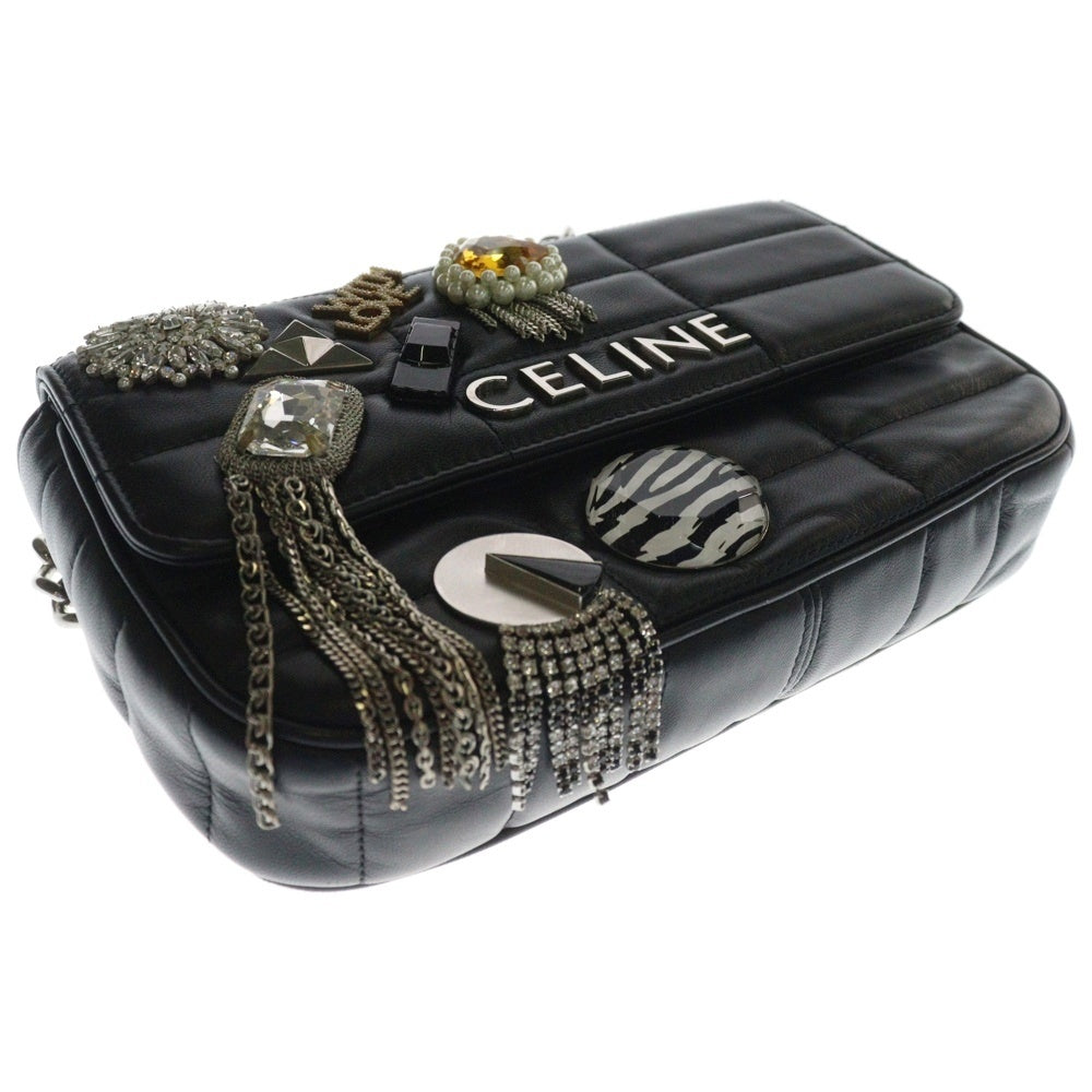 CELINE(セリーヌ) マトラッセ モノクローム ビジューデザイン チェーンショルダーバック ブラック
