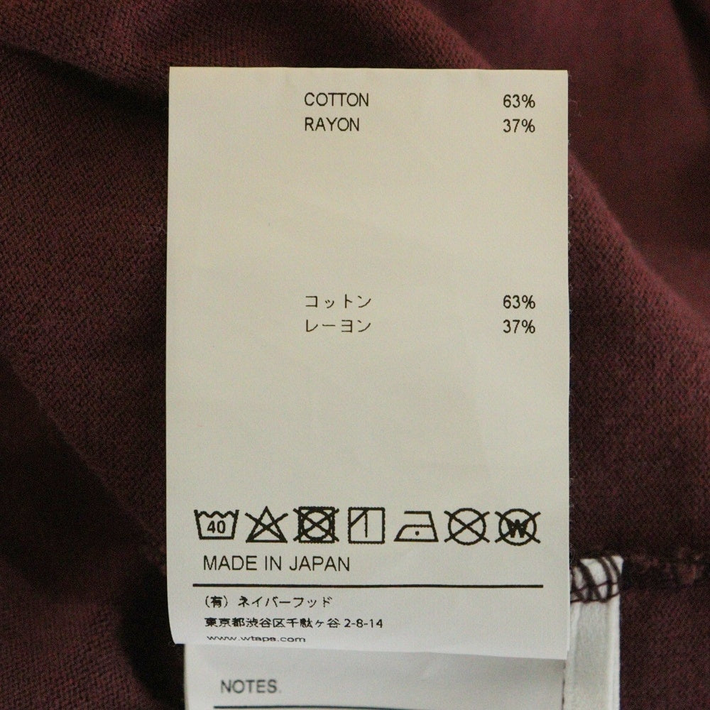 WTAPS(ダブルタップス) 23AW ロゴプリント クルーネック 半袖Tシャツカットソー ボルドー 232ATDT-CSM09