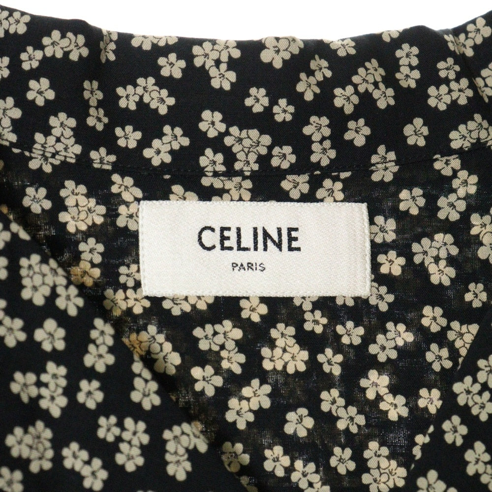 CELINE(セリーヌ) 19SS フラワー 総柄 オープンカラー レーヨン 半袖シャツ ブラック 2C036480K