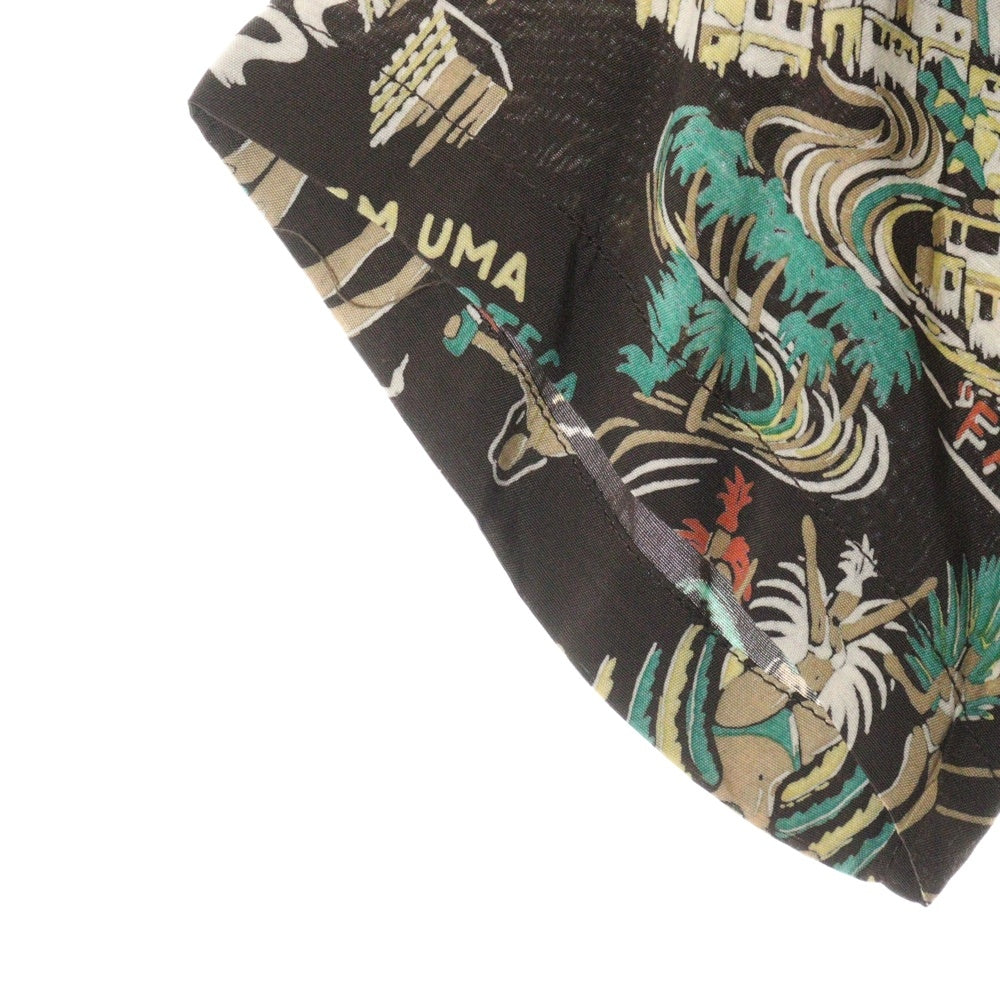 WACKO MARIA(ワコマリア) 14SS BRASIL ALOHA SHIRT ブラジル 総柄 オープンカラー レーヨン 半袖 アロハシャツ ブラウン